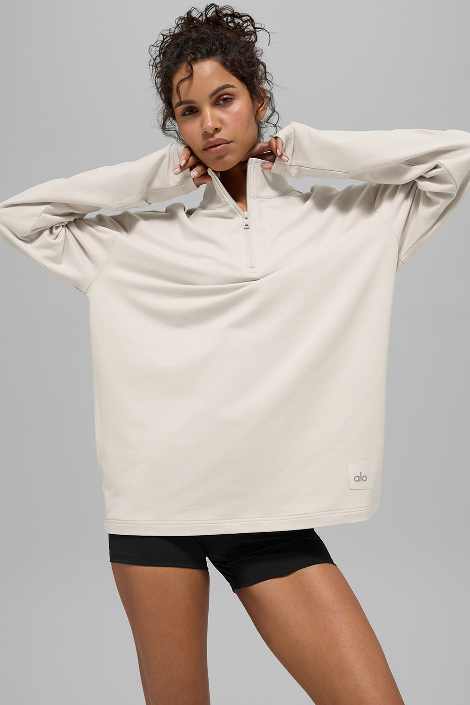 Double Take Long Sleeve 1/4 Zip - Bone