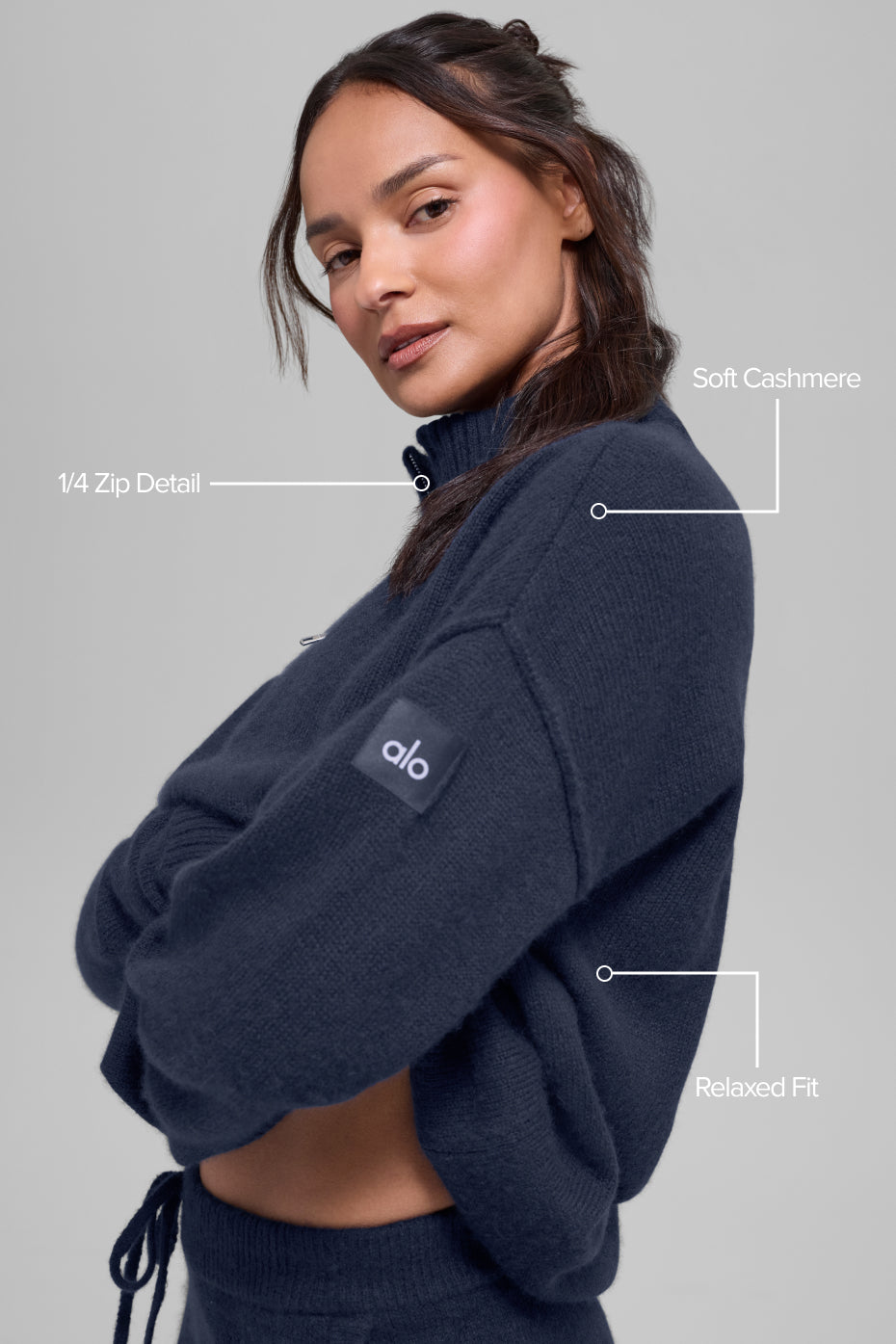 Wool Cashmere New Class 1/4 Zip Pullover - Navy