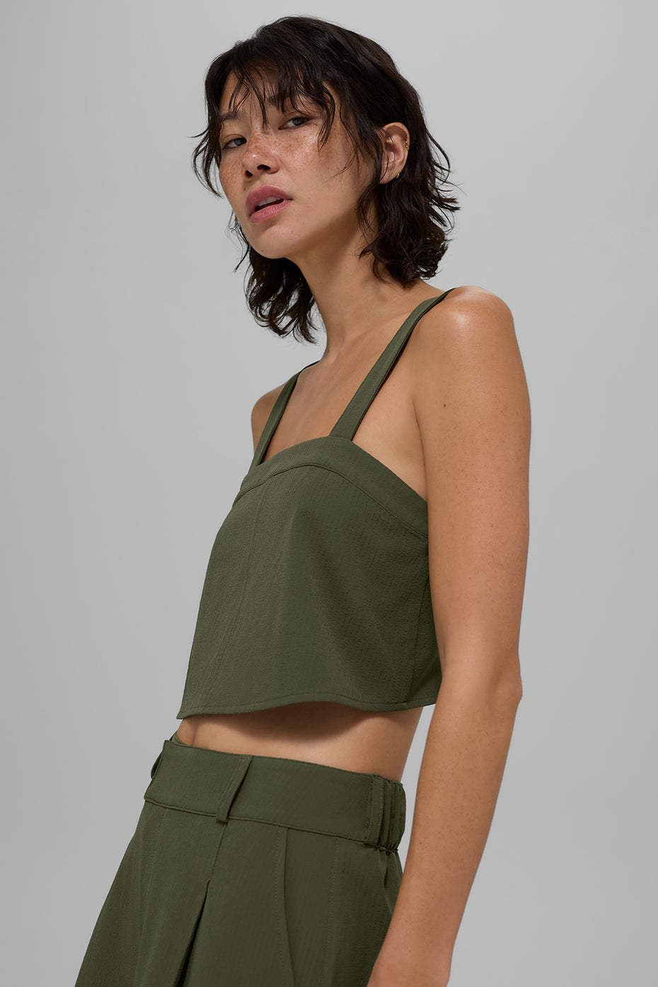 Cropped Dreamscape Tank - Green Olive