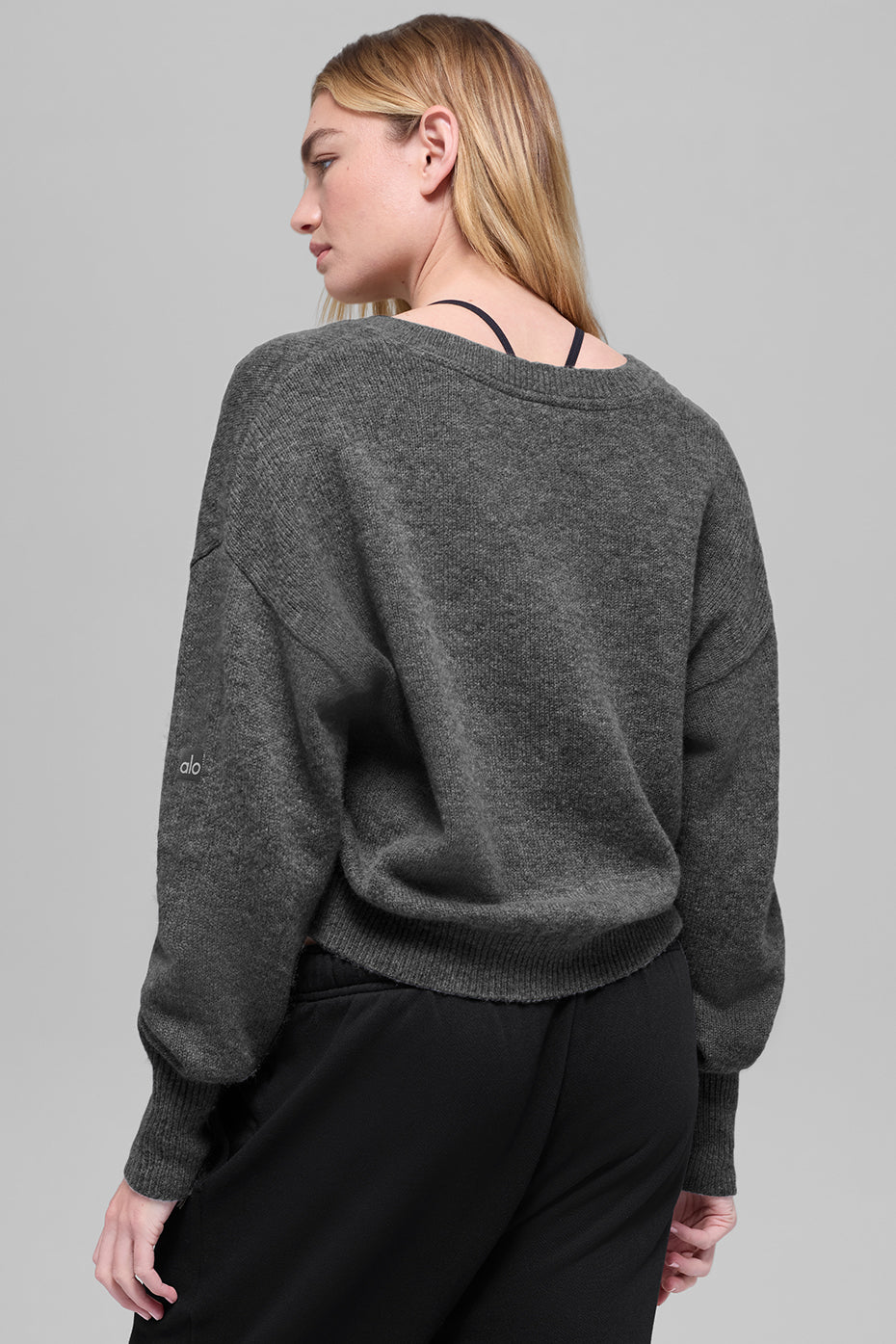 Wool Cashmere Cropped New Class V-Neck Sweater - Platinum Grey