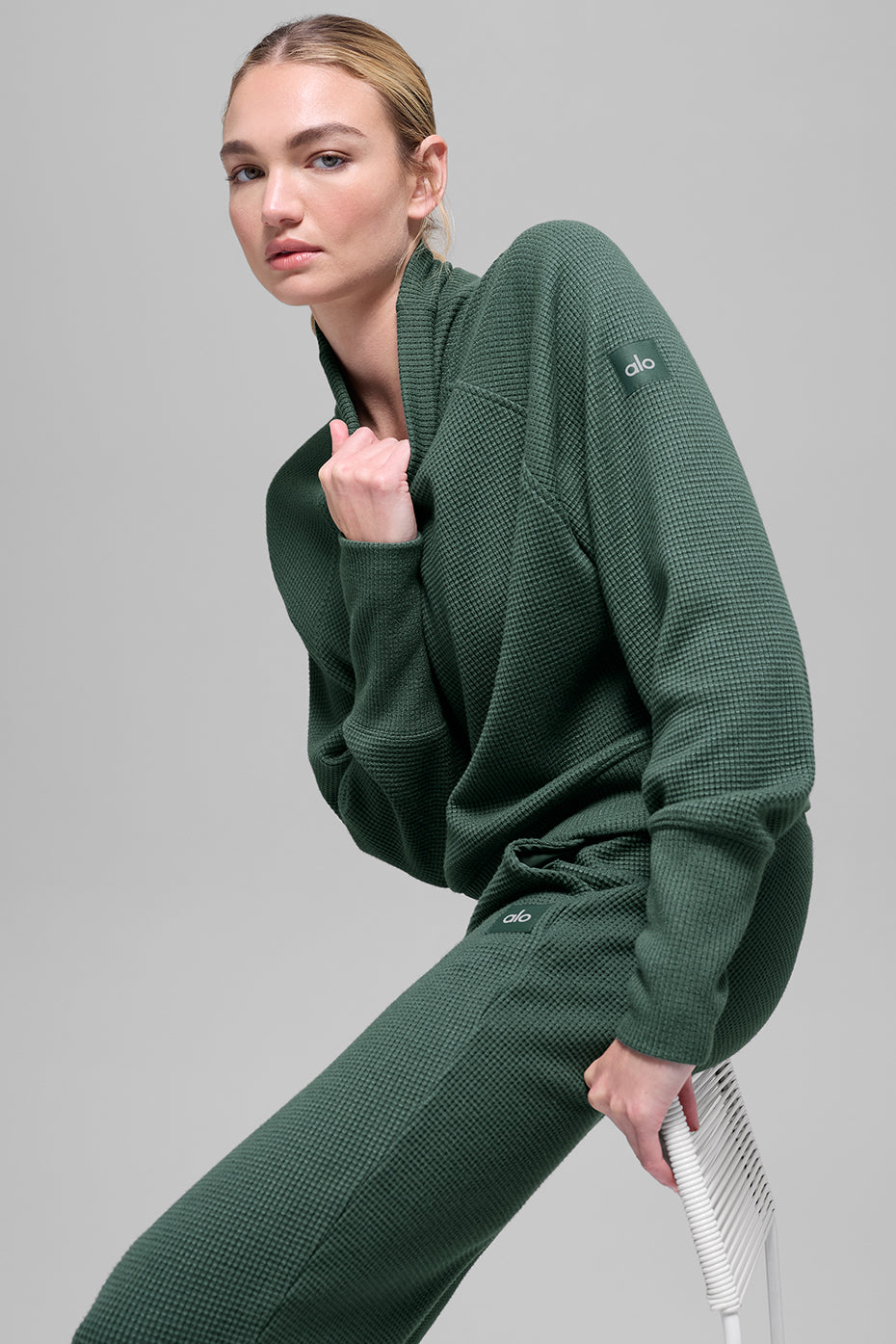 Waffle Weekend Escape Mock Neck Long Sleeve - Clover Green