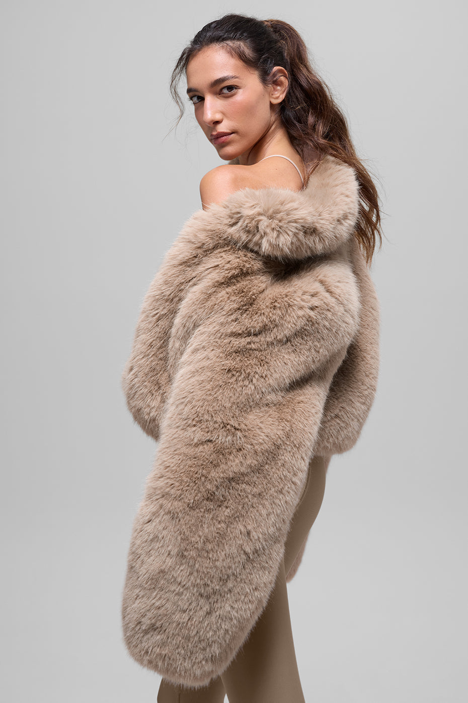 Opulent Faux Fur Cropped Jacket - Oat
