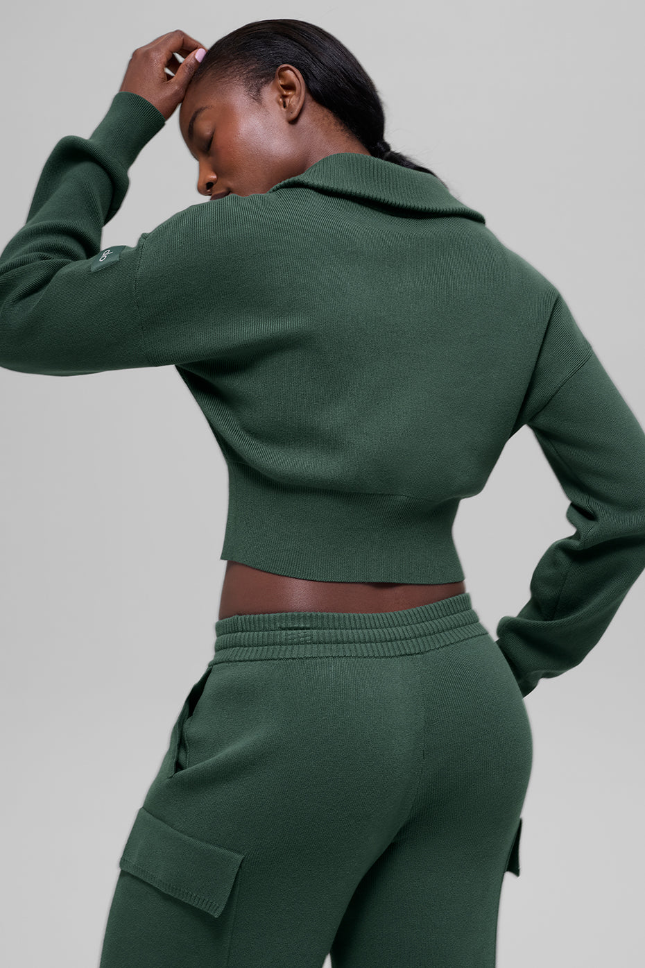 Scholar Knit Cropped Full Zip Jacket - Clover Green