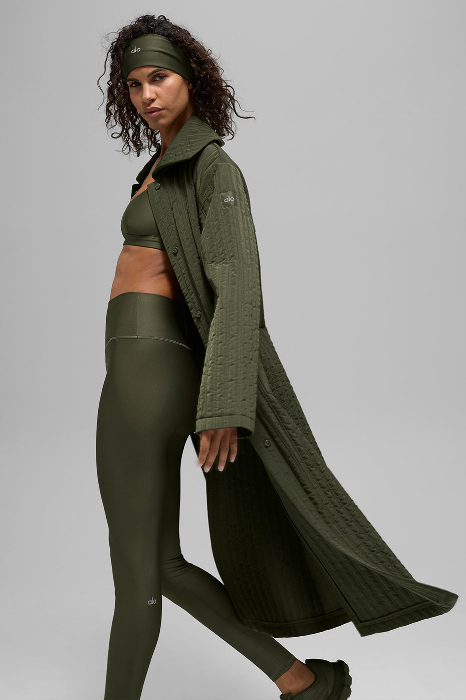 Quilted Skyline Long Coat - Green Olive
