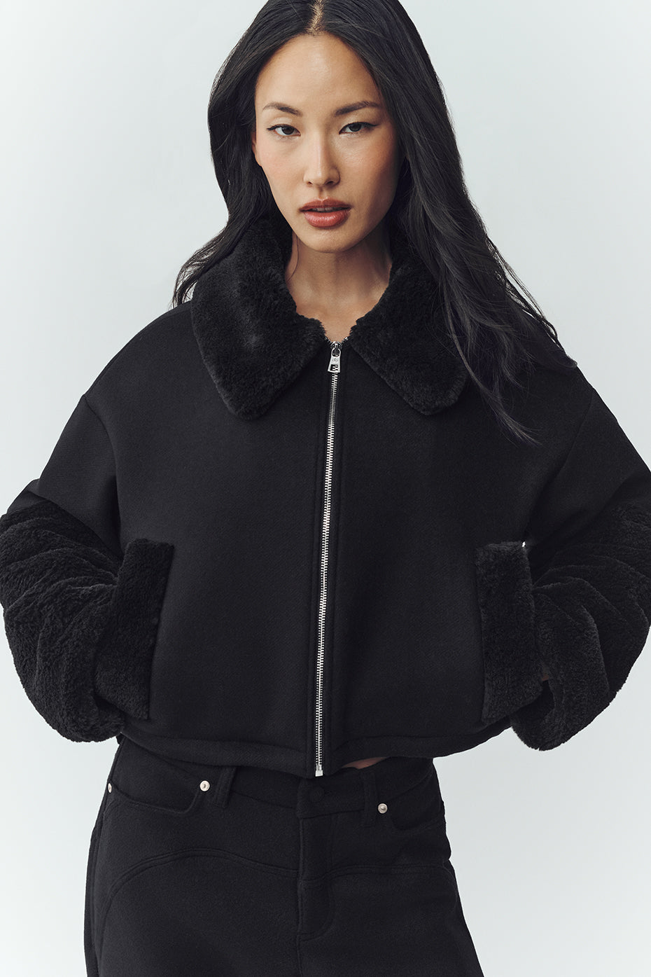 Wool Blend Nightfall Bomber - Black