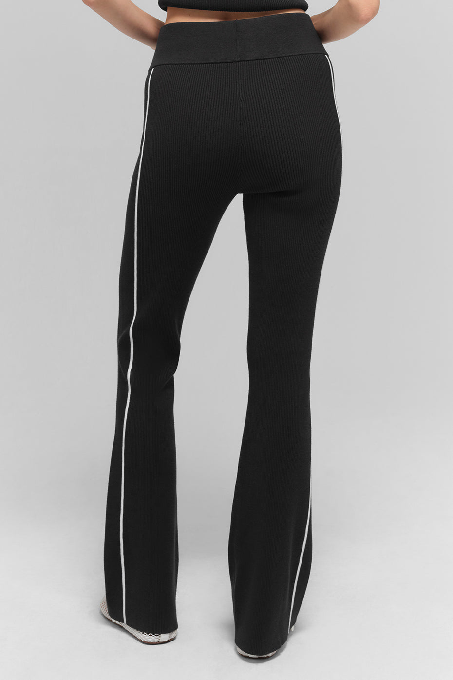 Ribbed Sweater Knit Highline Flare Pant - Black/White
