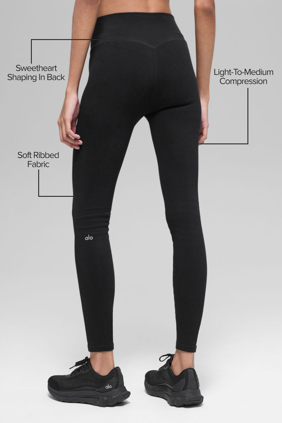Seamless High-Waist Two Tone Rib Legging - Black