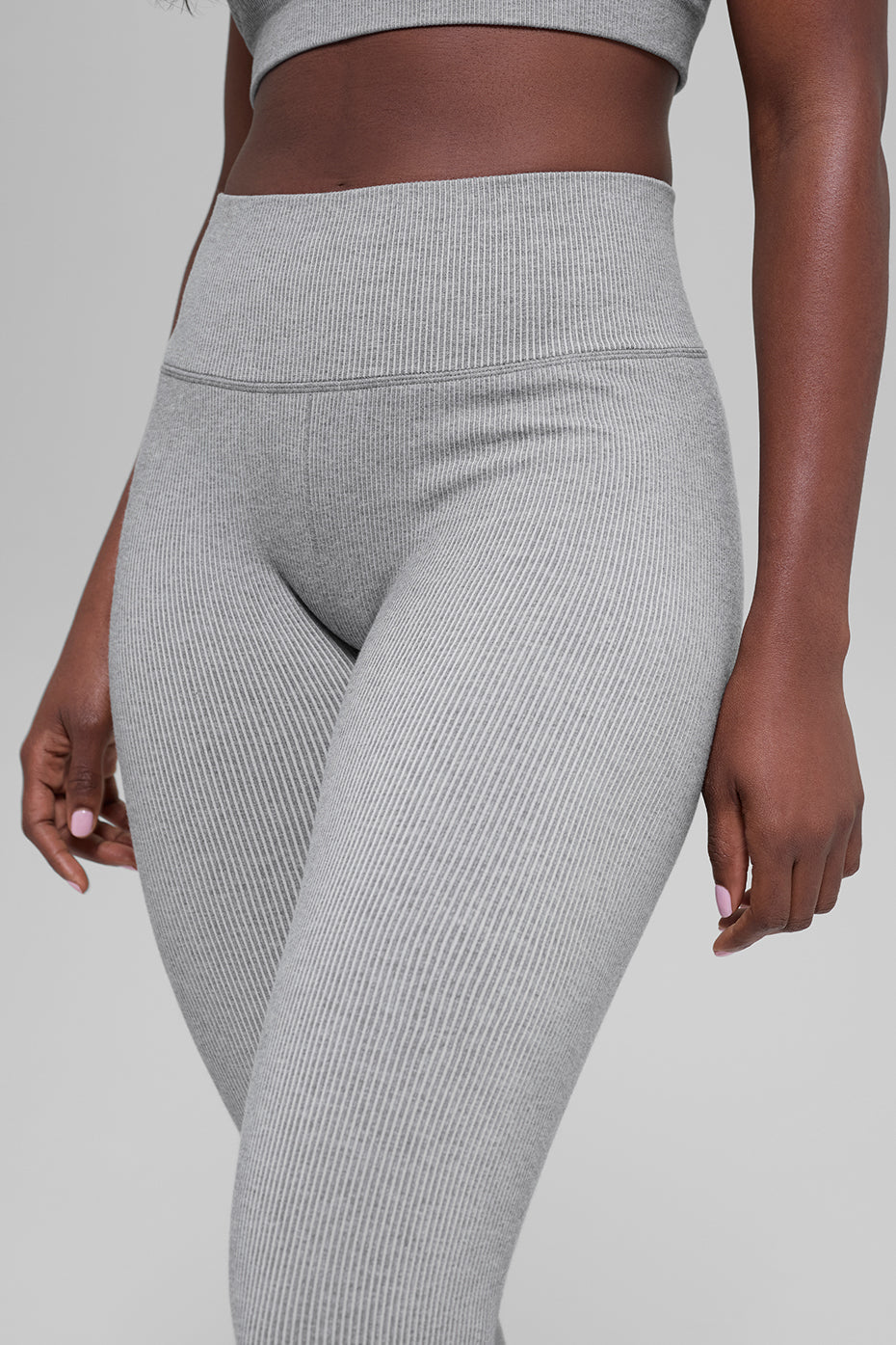 Seamless High-Waist Two Tone Rib Legging - Light Misty Grey Heather