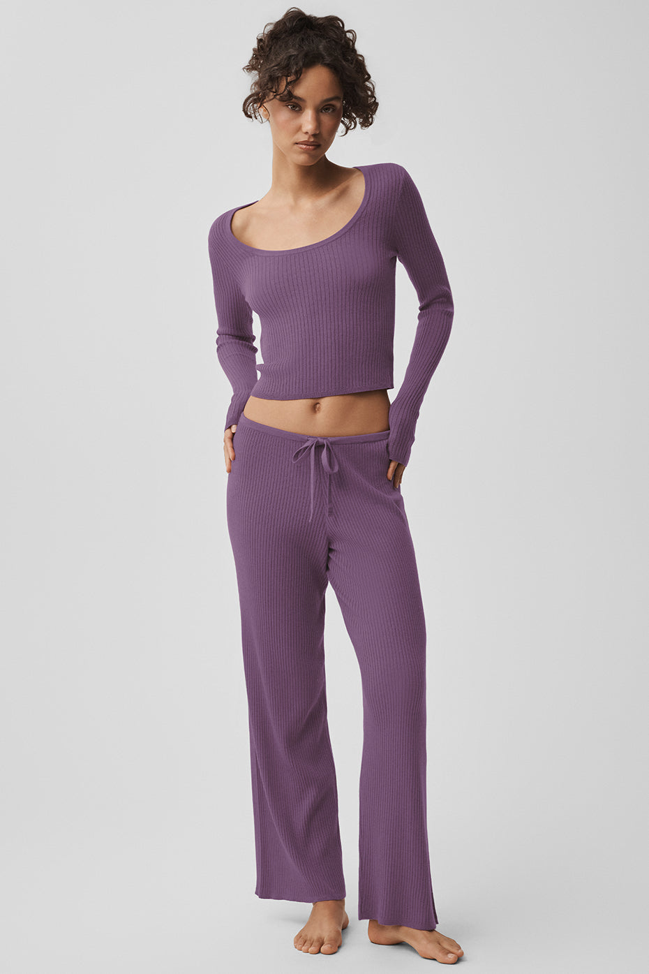 Sweater Knit Mid-Rise Unwind Wide Leg Pant - Plum Kiss