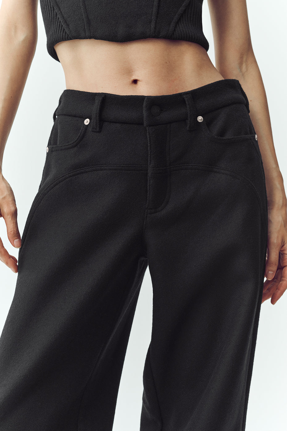 Wool Blend Nightcap Wide Leg Pant - Black
