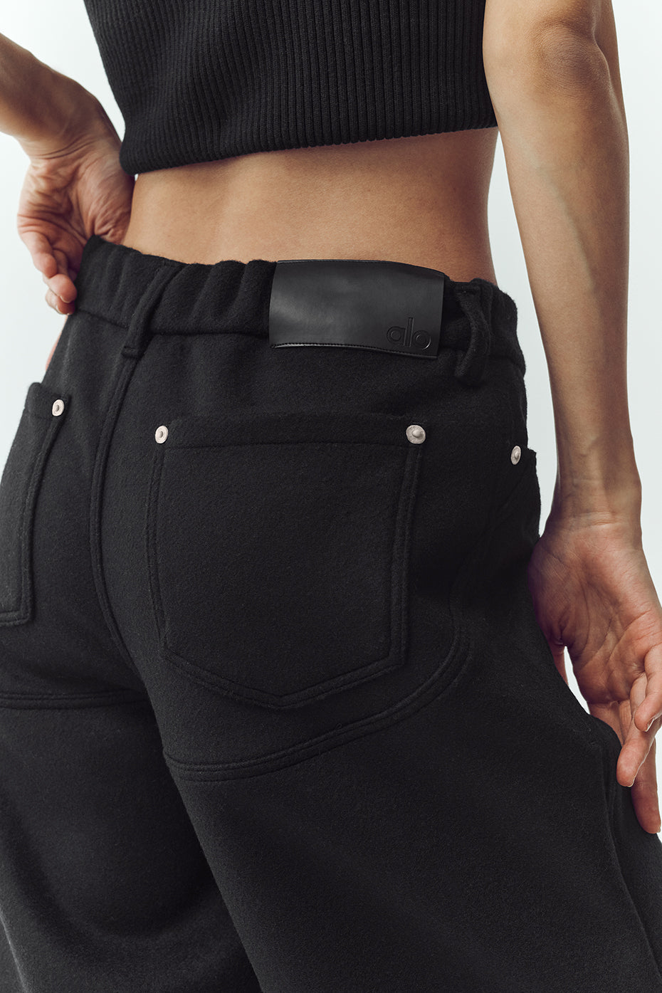 Wool Blend Nightcap Wide Leg Pant - Black