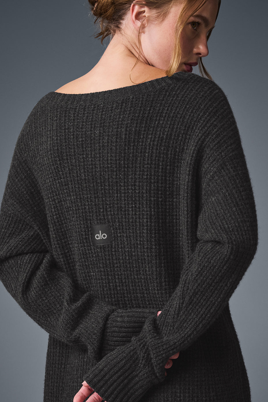 Cashmere Plush Waffle Dress - Dark Heather Grey