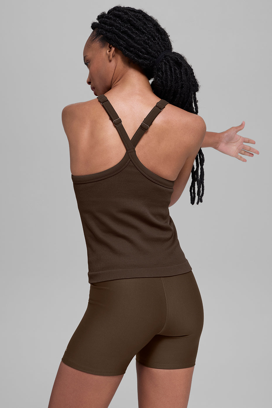 Seamless Ribbed Favorite Full Length Bra Tank - Espresso